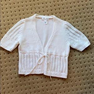 🌹 WHBM White Cropped Short Sleeved Sweater Size M